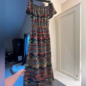 Aqua by Bloomingdales printed off shoulder dress with side slits